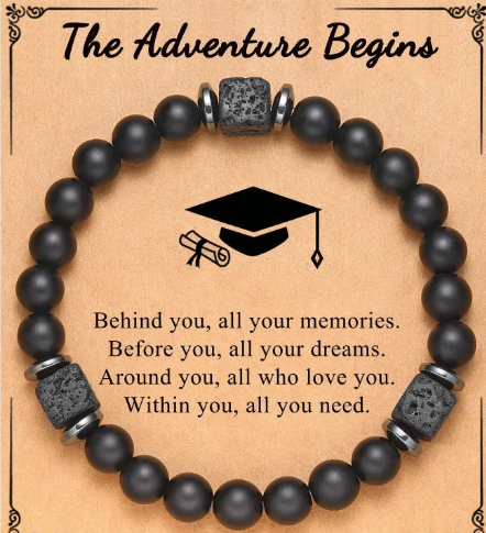 Black Matte Volcanic Stone Bracelet with Card