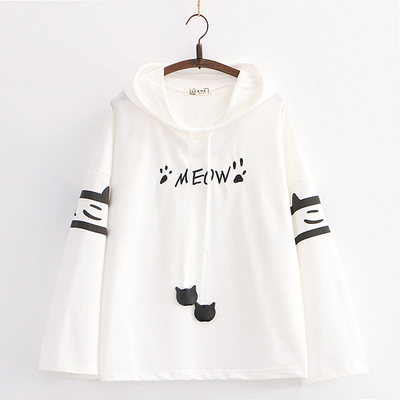 Cute Cartoon Cat Paw Embroidery Long Sleeve Hoodie