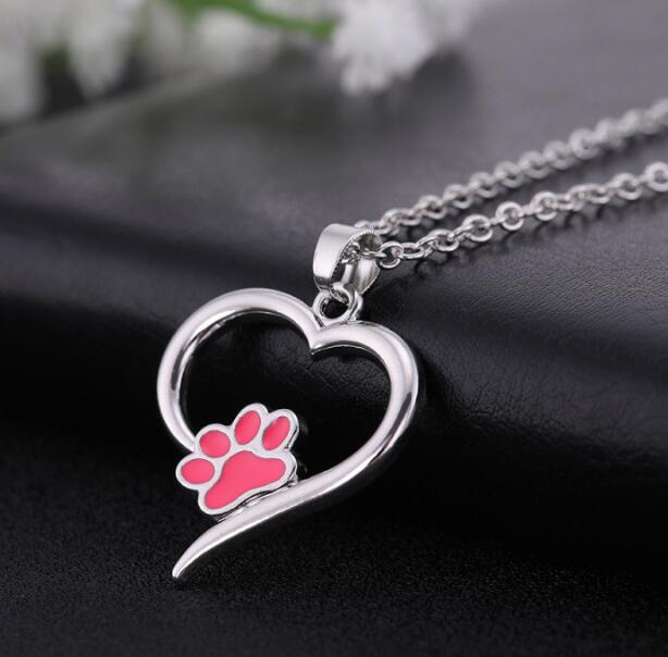 Heart Paw Print Pendant Necklace for Dog Lovers