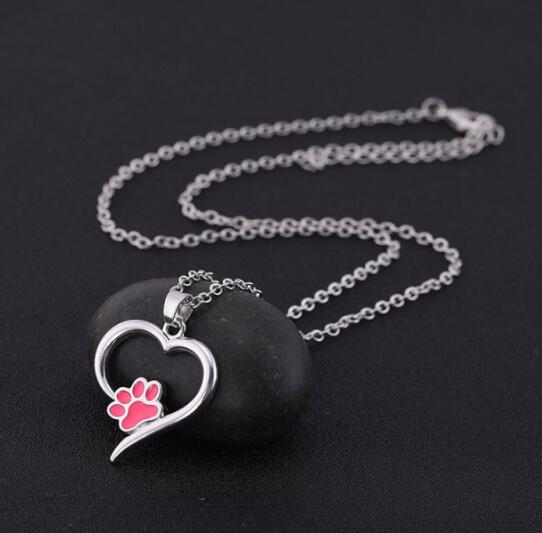 Heart Paw Print Pendant Necklace for Dog Lovers