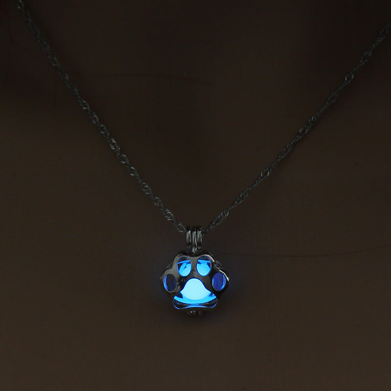 Glow-in-the-Dark Dog Paw Pendant Necklace
