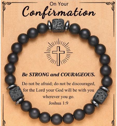 Black Matte Volcanic Stone Bracelet with Card