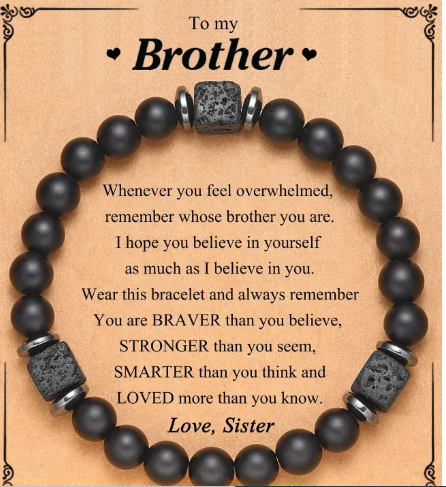 Black Matte Volcanic Stone Bracelet with Card