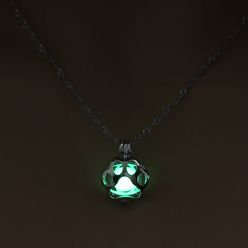 Glow-in-the-Dark Dog Paw Pendant Necklace