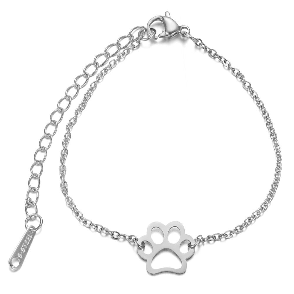 Stainless Steel Cute Dog Paw Bracelet - Fashion Jewelry