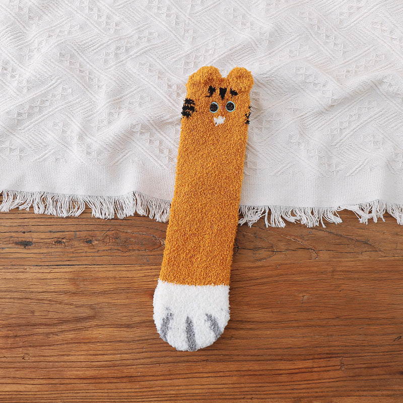 Women's Thick Coral Fleece Cat's Paw Winter Socks
