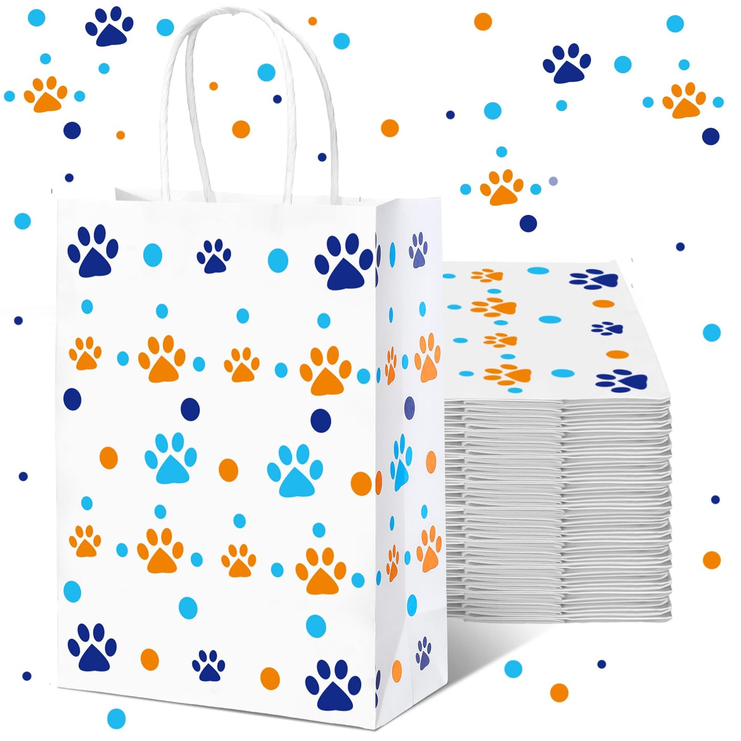 Kolldenn 16 Pcs Blue Cartoon Dog Paw Print Paper Bags Paw Gift Bags with Handles Blue Orange Dog Birthday Party Favor Bags Paw Treat Goodie Bags for Cartoon Dog Party Supplies 8.3 x 5.9 x 3.1