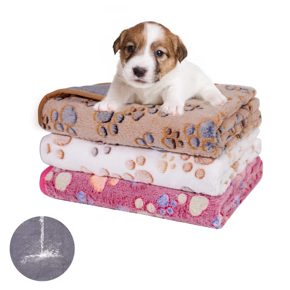 Ladadee Waterproof Dog Blankets for Small Dogs 1 Pack 3 Washable Super Soft Puppy Blankets for Girl Dogs Reversible Fleece Furniture Protector Couch Blanket for Dog Cats (Paw-1 S-23 * 16in)