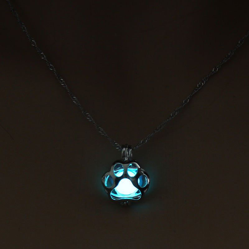Glow-in-the-Dark Dog Paw Pendant Necklace