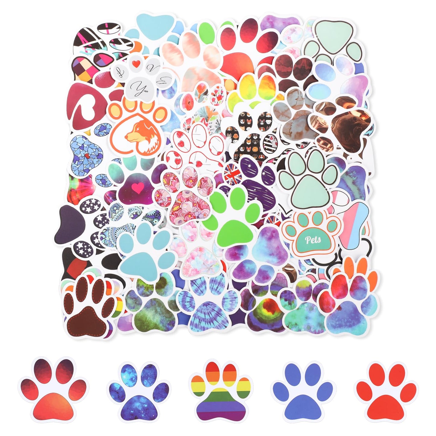 120pcs Paw Print Stickers Colorful Paw Decals Water Bottle Dog Paw Print Stickers Waterproof Animal Cute Cartoon Paw Stickers for Skateboard Luggage Laptop Phone Kids Adults (Style 2)