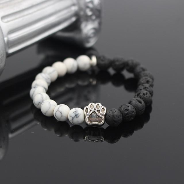 Volcanic Stone Alloy Dog Paw Heart Bead Bracelet