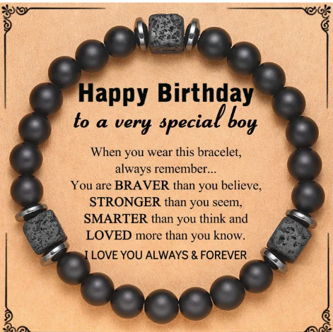 Black Matte Volcanic Stone Bracelet with Card