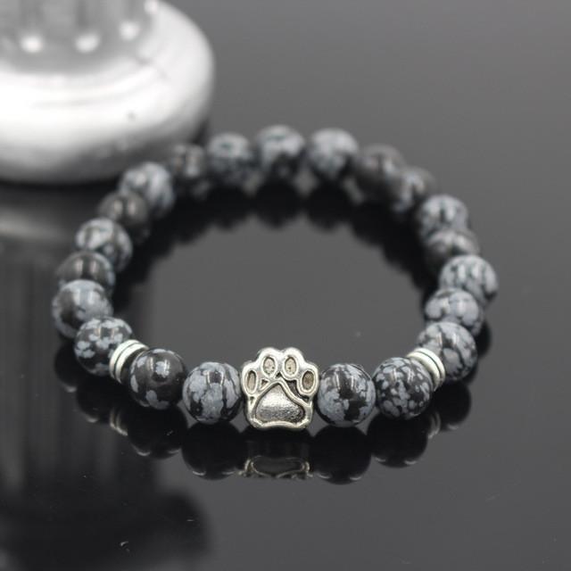 Volcanic Stone Alloy Dog Paw Heart Bead Bracelet