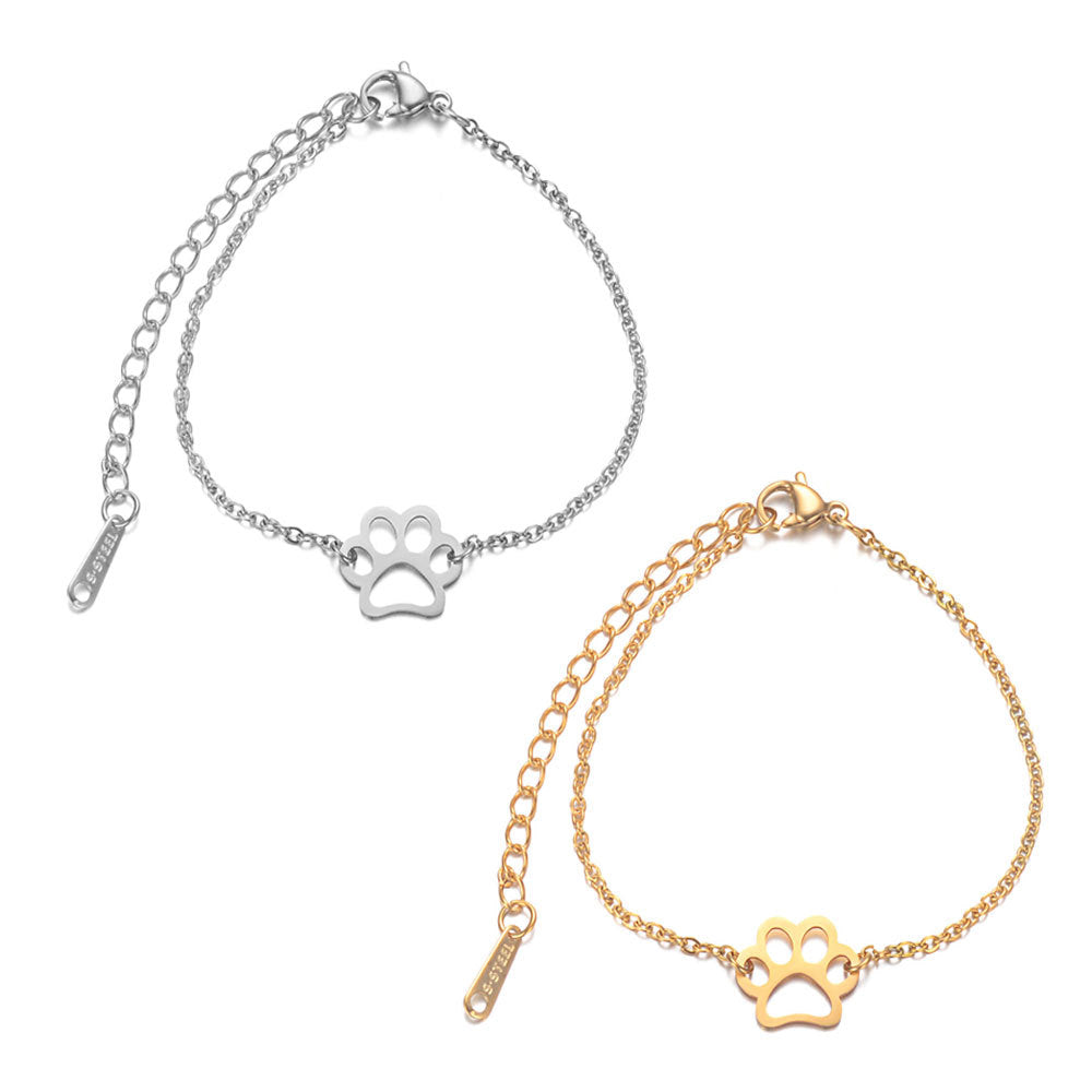 Stainless Steel Cute Dog Paw Bracelet - Fashion Jewelry