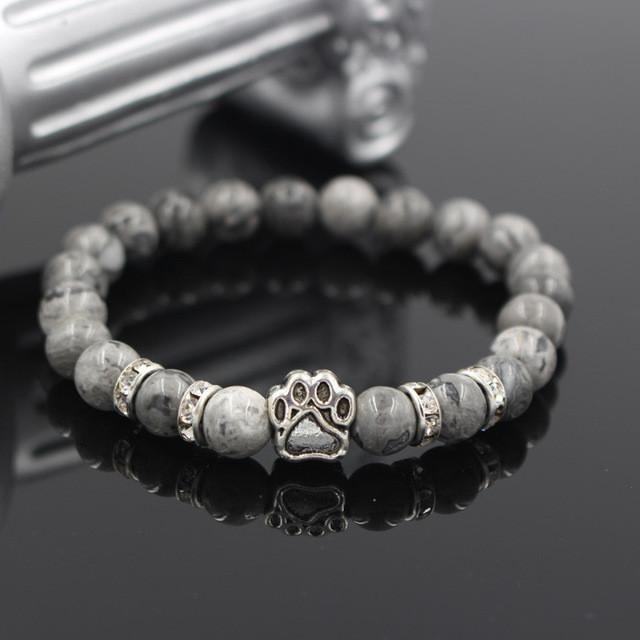 Volcanic Stone Alloy Dog Paw Heart Bead Bracelet