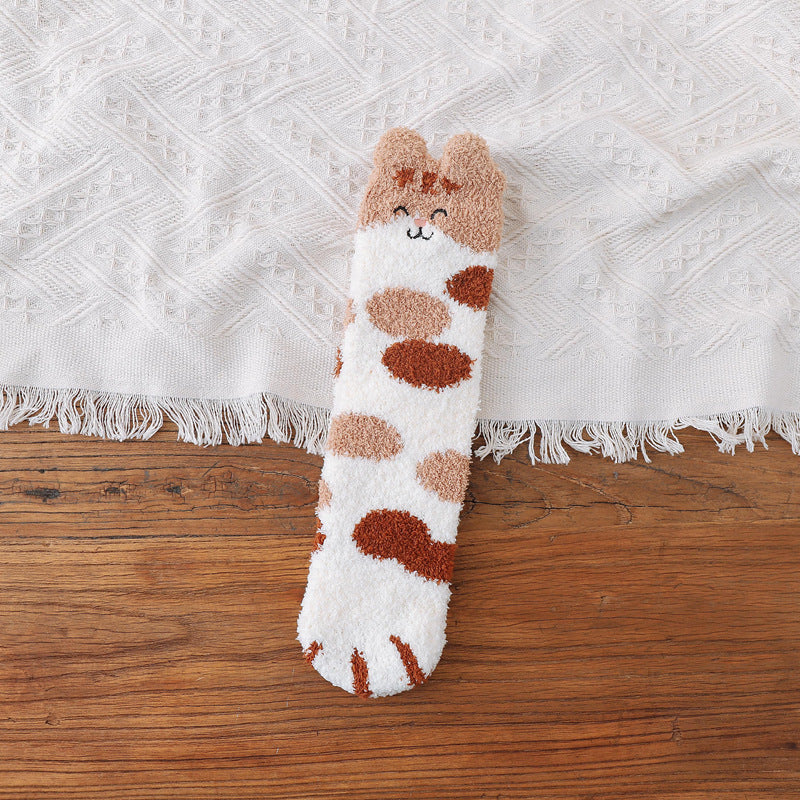 Women's Thick Coral Fleece Cat's Paw Winter Socks
