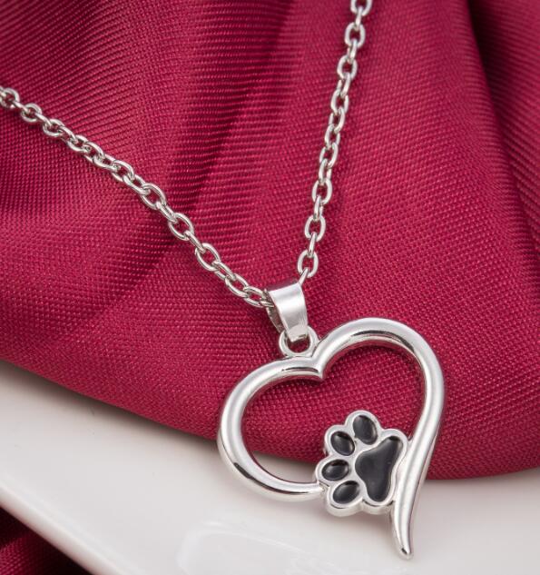 Heart Paw Print Pendant Necklace for Dog Lovers