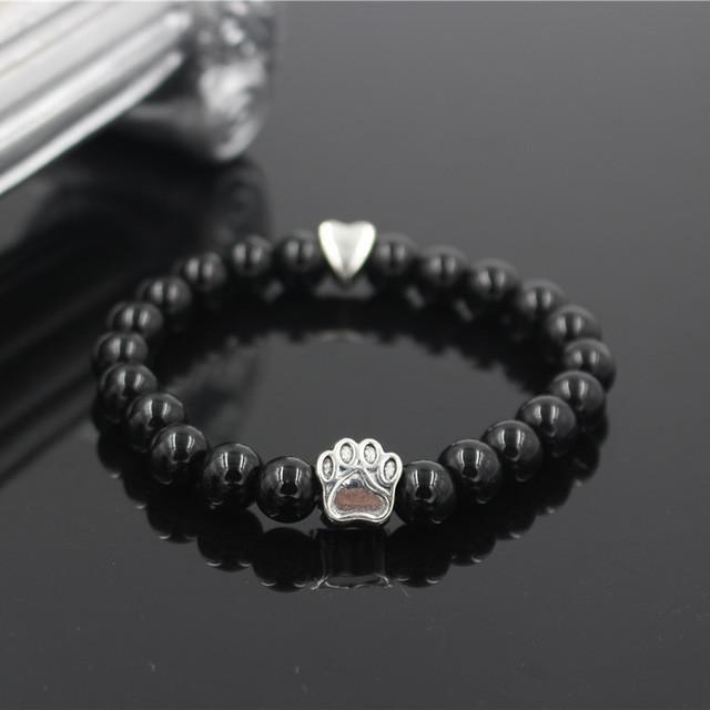 Volcanic Stone Alloy Dog Paw Heart Bead Bracelet