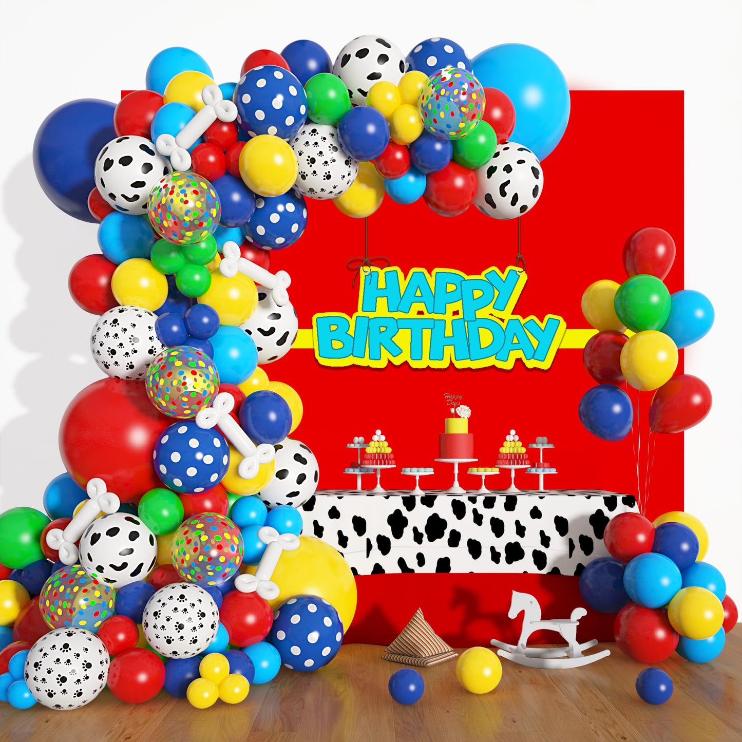 Amandir 155pcs Paw Balloons Garland Arch Kit Dog Bone Paw Print Foil Balloons Red Yellow Blue Green Paw Balloon for Puppy Paw Themed Boy Birthday Party Decorations Supplies