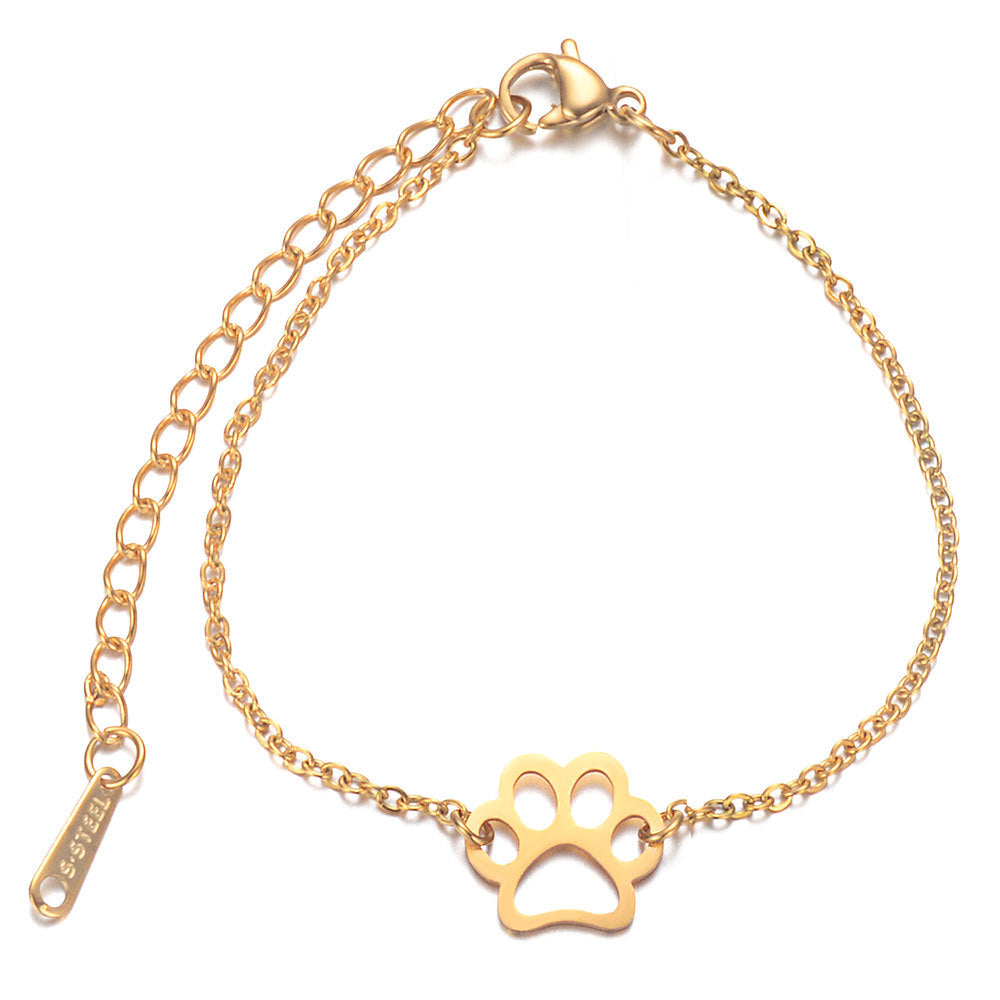 Stainless Steel Cute Dog Paw Bracelet - Fashion Jewelry