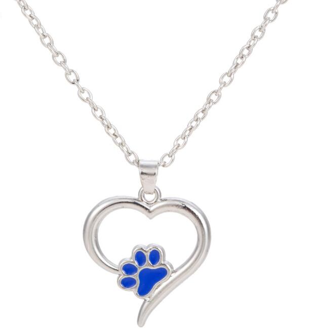 Heart Paw Print Pendant Necklace for Dog Lovers
