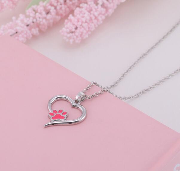 Heart Paw Print Pendant Necklace for Dog Lovers