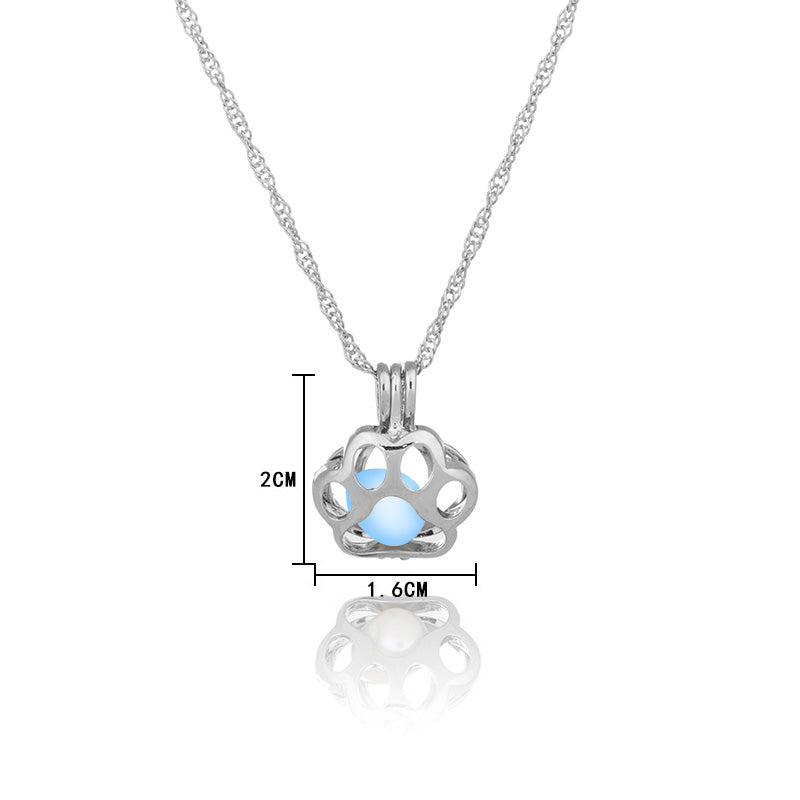 Glow-in-the-Dark Dog Paw Pendant Necklace